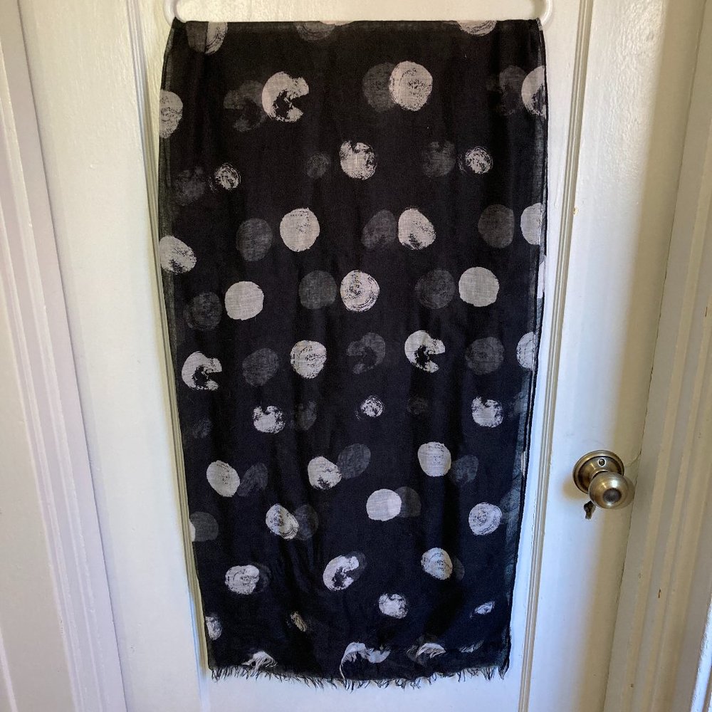 Lightweight Black Rayon Scarf with White Dots